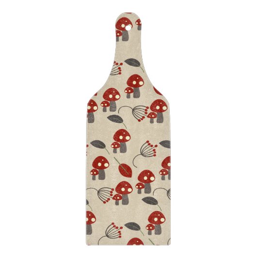 Mushroom und Blätter Retro-Muster Schneidebrett (Vorderseite)