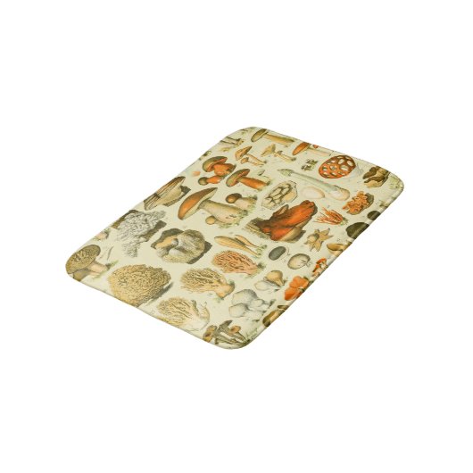 Mushroom Vintag Toadstool Antike Illustration Badematte (Schrägansicht)