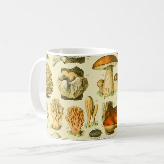 Mushroom Vintag Toadstool Antike Illustration Kaffeetasse (Vorderseite Links)