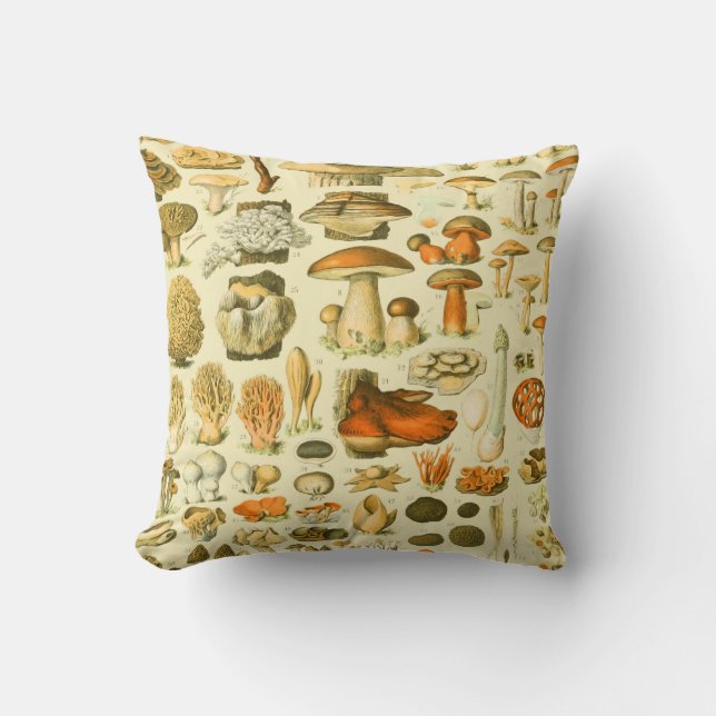 Mushroom Vintag Toadstool Antike Illustration Kissen (Vorderseite)