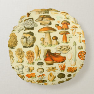 Mushroom Vintag Toadstool Antike Illustration Rundes Kissen