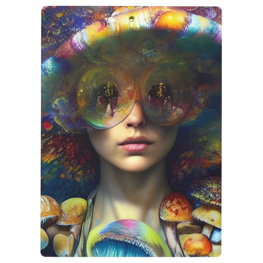 Mushroom Visions Trippy Retro Art Klemmbrett (Rückseite)