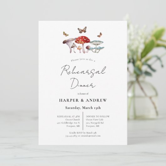 Mushroom Wedding Probe Dinner Einladung (Stehend Vorderseite)
