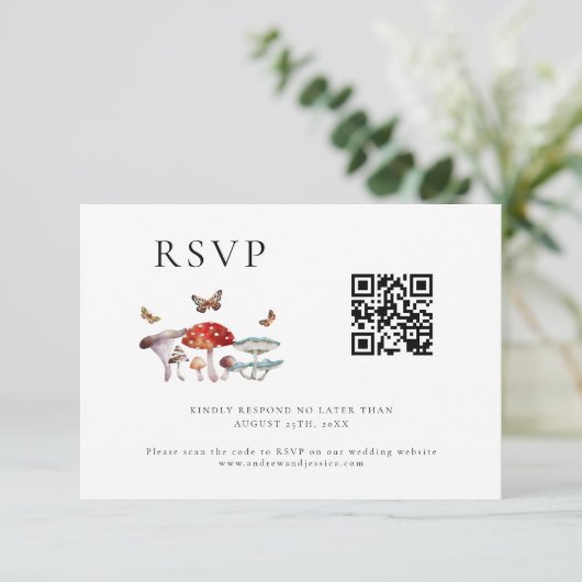 Mushroom Wedding QR Code RSVP Card (Stehend Vorderseite)