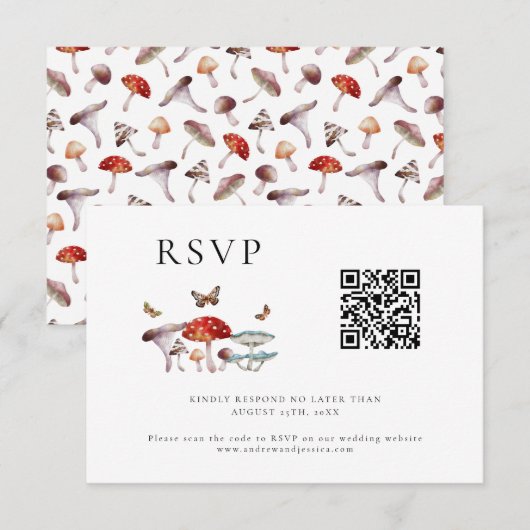 Mushroom Wedding QR Code RSVP Card Karte (Vorne/Hinten)