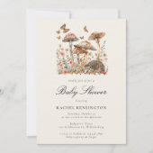 Mushroom Woodland Igel Butterflies Kinderdusche Einladung (Vorderseite)