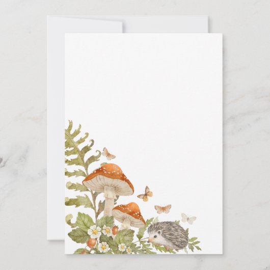 Mushroom Woodland Nature Kinderdusche Einladung (Rückseite)