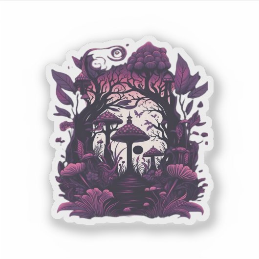Mushroom Woods Whimsigoth Witchy Screenprint Desig Aufkleber (Vorderseite)