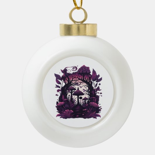 Mushroom Woods Whimsigoth Witchy Screenprint Desig Keramik Kugel-Ornament (Vorderseite)