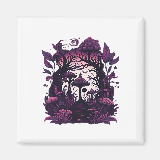 Mushroom Woods Whimsigoth Witchy Screenprint Desig Magnet (Vorne)