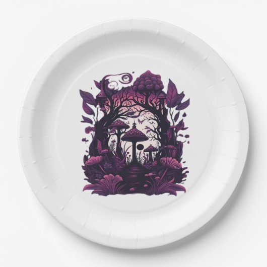 Mushroom Woods Whimsigoth Witchy Screenprint Desig Pappteller (Vorderseite)