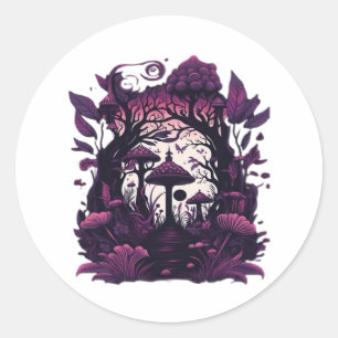 Mushroom Woods Whimsigoth Witchy Screenprint Desig Runder Aufkleber