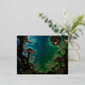 Mushrooms and Moons Teal Blue Fairycore Folien Feiertagspostkarte (Stehend vorne)