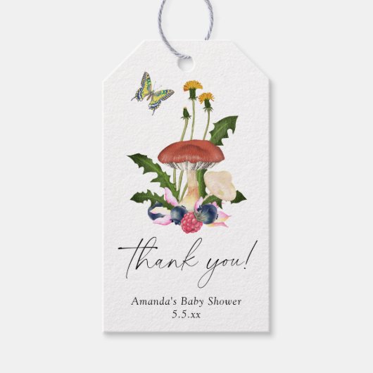 Mushrooms Babydusche danke Geschenkanhänger (Vorderseite)