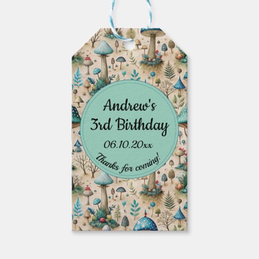 Mushrooms Fairyland Birthday Party Geschenkanhänger (Vorderseite)