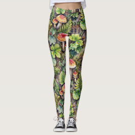 Mushrooms Ferns Moss Fallen Blätter Muster Leggings