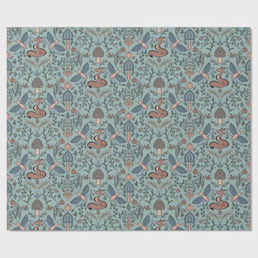 Mushrooms Fox & Dragonfly Niedlich Herbstmuster Wr Geschenkpapier (Flach)