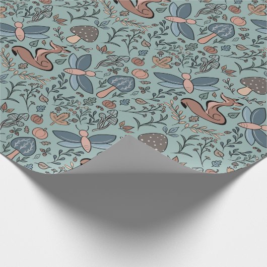 Mushrooms Fox & Dragonfly Niedlich Herbstmuster Wr Geschenkpapier (Ecke)
