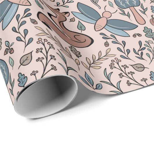 Mushrooms Fox & Dragonfly Niedliches Herbstmuster Geschenkpapier (Rolleneckpunkt)