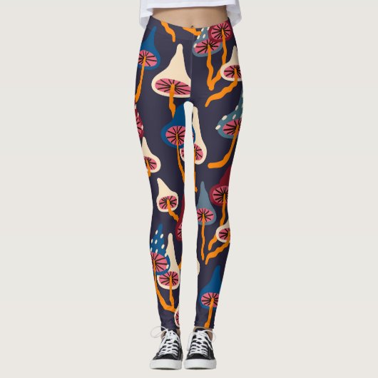 Mushrooms Illustration Fabric Wrapping Pattern Leggings (Vorderseite)