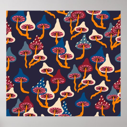 Mushrooms Illustration Fabric Wrapping Pattern Poster (Vorne)