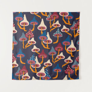 Mushrooms Illustration Fabric Wrapping Pattern Wandteppich