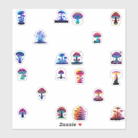 Mushrooms Neon Aufkleber (Blatt)