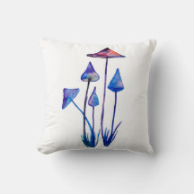 Mushrooms Watercolor Art Throw Cushion