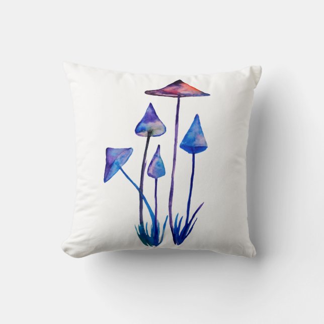 Mushrooms Watercolor Art Throw Cushion Kissen (Vorderseite)