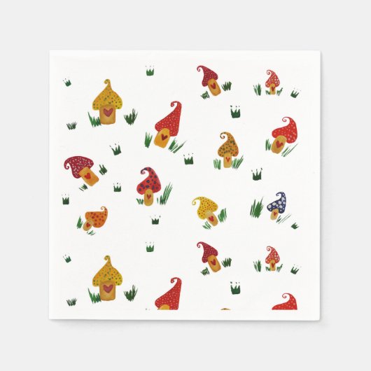 Mushrooms White Standard Cocktail Papier Napkins Serviette (Vorderseite)