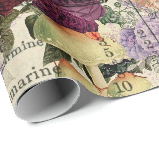 Mushrooms Woodland Antique Ephemera Marsala Rot Geschenkpapier (Rolleneckpunkt)