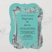 Mushrooms Woodland Aquamarin Blue Black Gray Weddi Einladung (Vorne/Hinten)