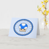 Mushy Puffs Blue Kawaii Mushroom Birthday Card Karte (Gelbe Blume)