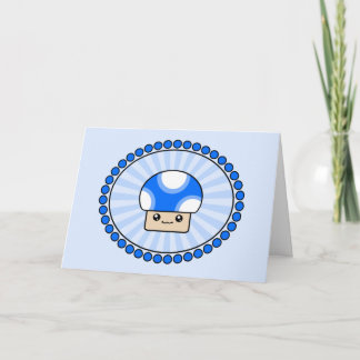 Mushy Puffs Blue Kawaii Mushroom Birthday Card Karte