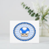 Mushy Puffs Kawaii Mushroom Blue Postcard Postkarte (Stehend Vorderseite)