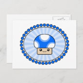 Mushy Puffs Kawaii Mushroom Blue Postcard Postkarte (Vorne/Hinten)