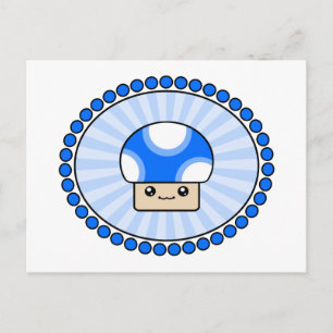 Mushy Puffs Kawaii Mushroom Blue Postcard Postkarte