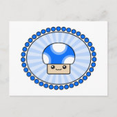 Mushy Puffs Kawaii Mushroom Blue Postcard Postkarte (Vorderseite)