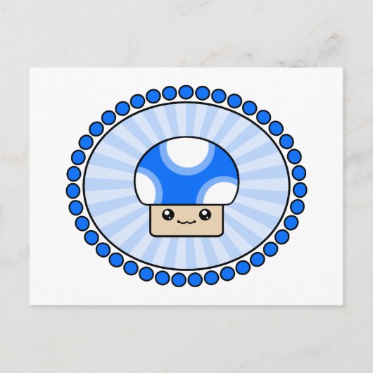 Mushy Puffs Kawaii Mushroom Blue Postcard Postkarte (Vorderseite)