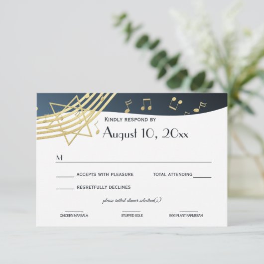 Music Bar Mitzvah Gold Response RSVP Karte (Stehend Vorderseite)