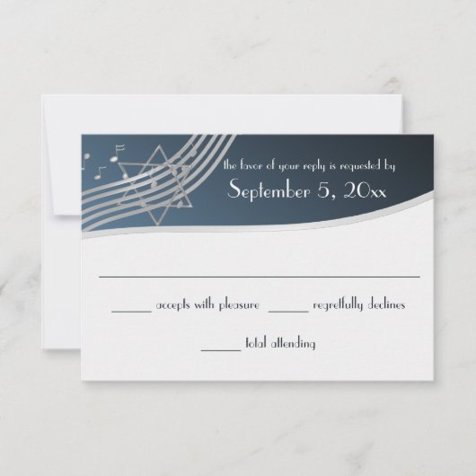 Music Bar Mitzvah Response Silver Blue RSVP Karte (Vorderseite)