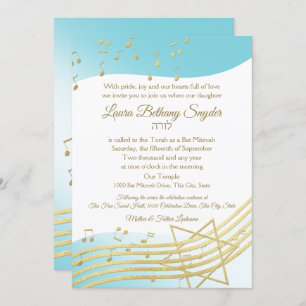 Music Bat Mitzvah Blue und Gold Einladung