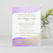 Music Bat Mitzvah Lila Wasserfarbe und Gold2 Einladung (Stehend Vorderseite)
