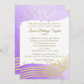 Music Bat Mitzvah Lila Wasserfarbe und Gold2 Einladung (Vorne/Hinten)