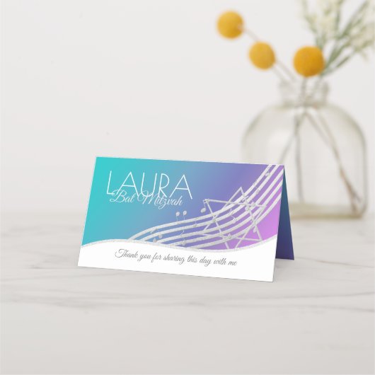 Music Bat Mitzvah Silver Musiknotens Sitzkarte Platzkarte (Rückseite)