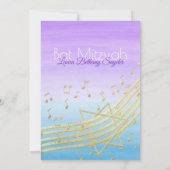 Music Bat Mitzvah Wasserfarbe und Gold2 Einladung (Rückseite)