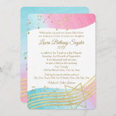 Music Bat Mitzvah Wasserfarbe und Gold Einladung (Vorne/Hinten)