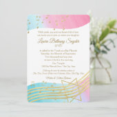 Music Bat Mitzvah Wasserfarbe und Gold Einladung (Stehend Vorderseite)