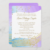Music Bat Mitzvah Wasserfarbe und Gold Einladung (Vorne/Hinten)