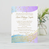 Music Bat Mitzvah Wasserfarbe und Gold Einladung (Stehend Vorderseite)